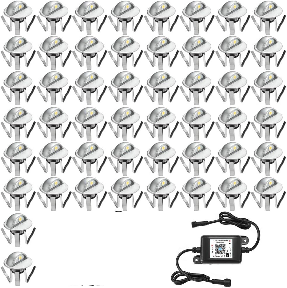 FVTLED WIFI Control Warm White / RGB Low Voltage LED Deck Lights kit Φ1.38 Outdoor Garden Yard Decoration Lamp Recessed Landscape Pathway Step Stair Deck LED Lighting, Black/Silver/Bronze