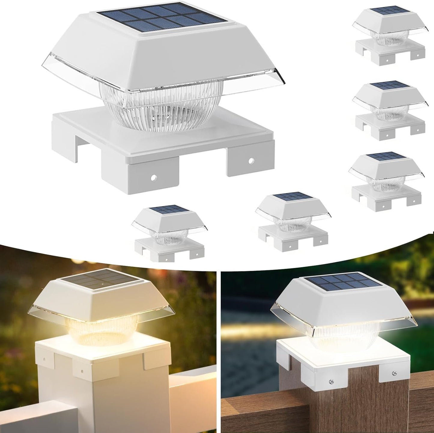 FVTLED Solar Post Cap Lights, 2-Modes 120 LM Fence Deck Post Light Solar Powered for 4x4 5x5 6x6 Wood, 4x4 Vinyl Posts, IP65 Waterproof Warm White & Cool White Garden Patio Decor, Black/White