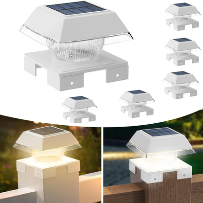 FVTLED Solar Post Cap Lights, 2-Modes 120 LM Fence Deck Post Light Solar Powered for 4x4 5x5 6x6 Wood, 4x4 Vinyl Posts, IP65 Waterproof Warm White & Cool White Garden Patio Decor, Black/White