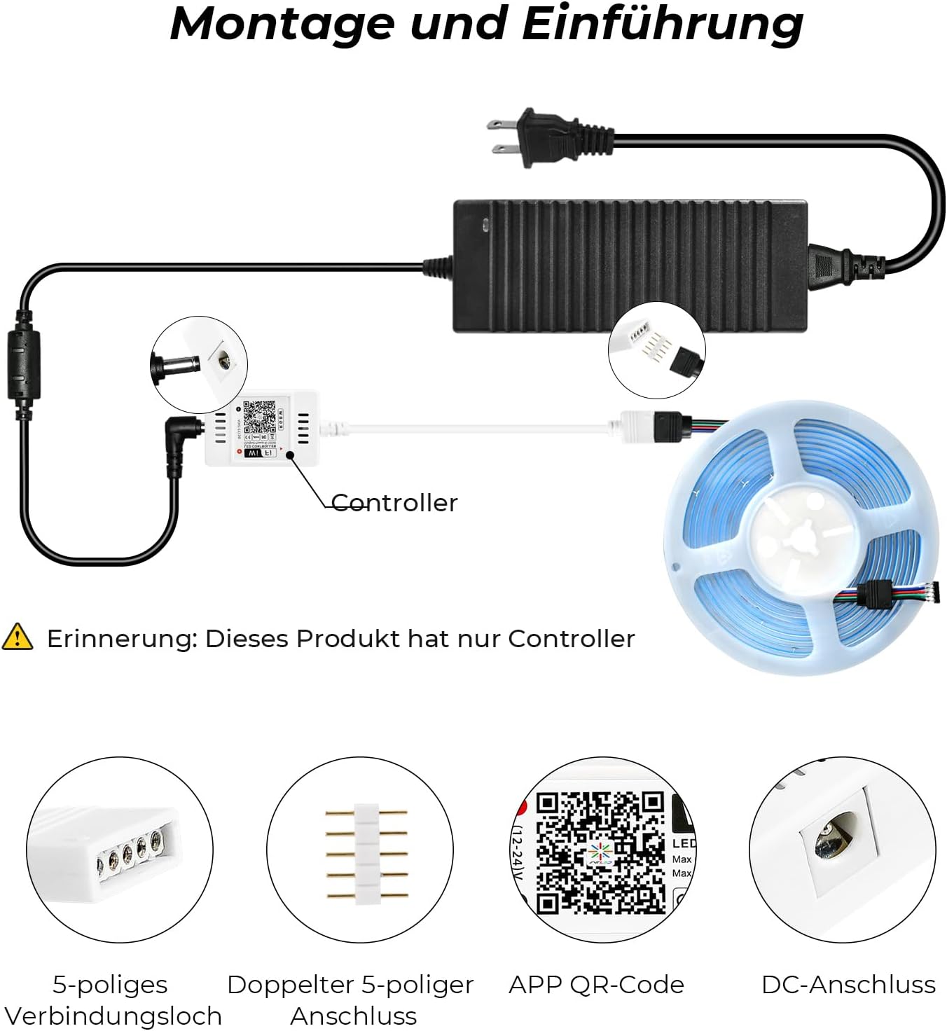 FVTLED WiFi Wireless Controller for LED Strip Lights Warm Cool White RGB RGBW Pixel RGBIC Strip Lights Music Sync Color Changing Bluetooth WiFi Controller, Android iOS , 12V-24V, APP Voice Control, Dimmable, Timing Function