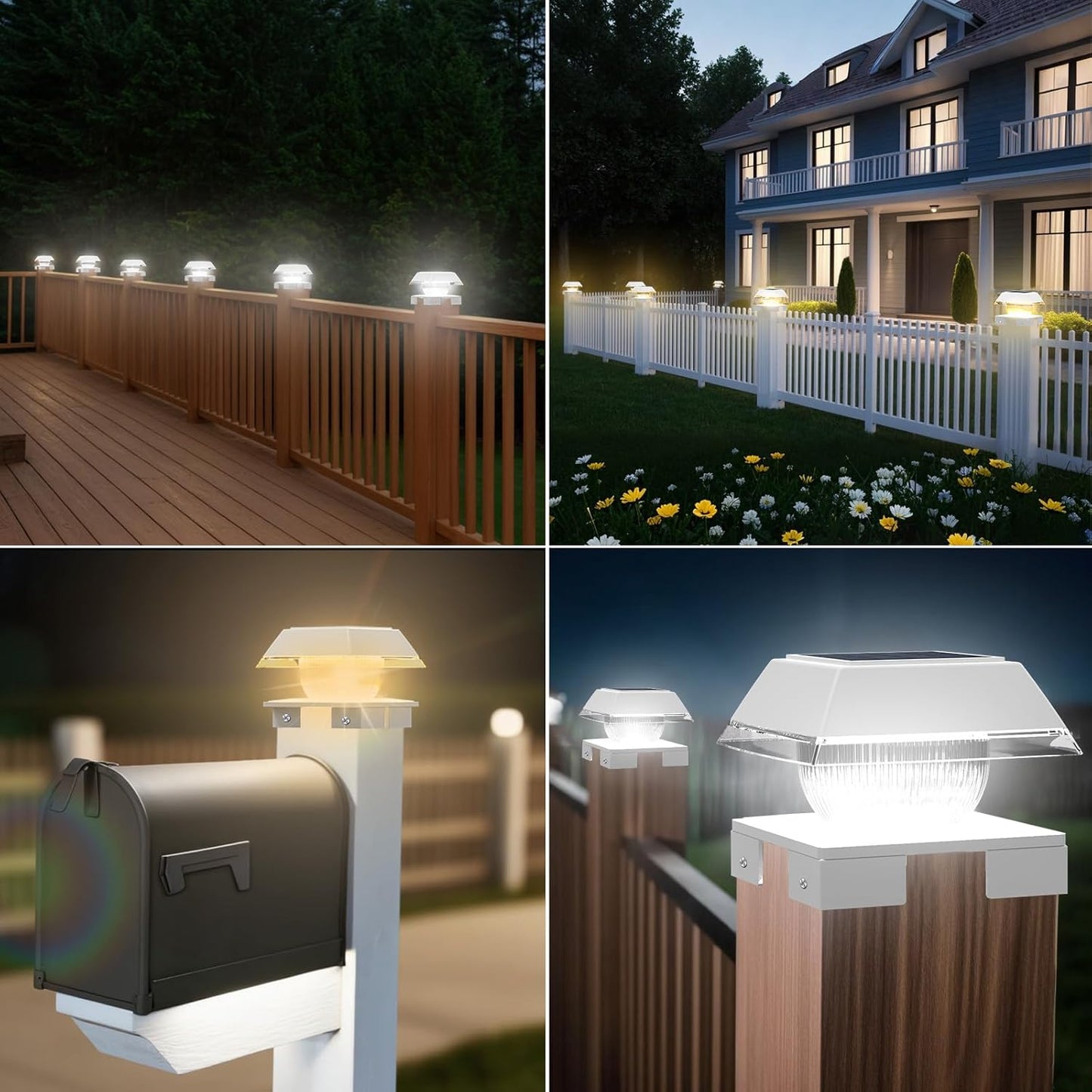 FVTLED Solar Post Cap Lights, 2-Modes 120 LM Fence Deck Post Light Solar Powered for 4x4 5x5 6x6 Wood, 4x4 Vinyl Posts, IP65 Waterproof Warm White & Cool White Garden Patio Decor, Black/White