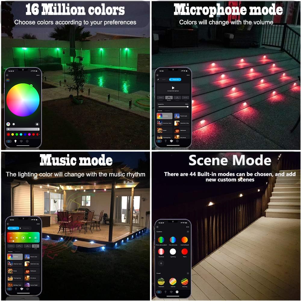 FVTLED WIFI Control Warm White / RGB Low Voltage LED Deck Lights kit Φ1.38 Outdoor Garden Yard Decoration Lamp Recessed Landscape Pathway Step Stair Deck LED Lighting, Black/Silver/Bronze