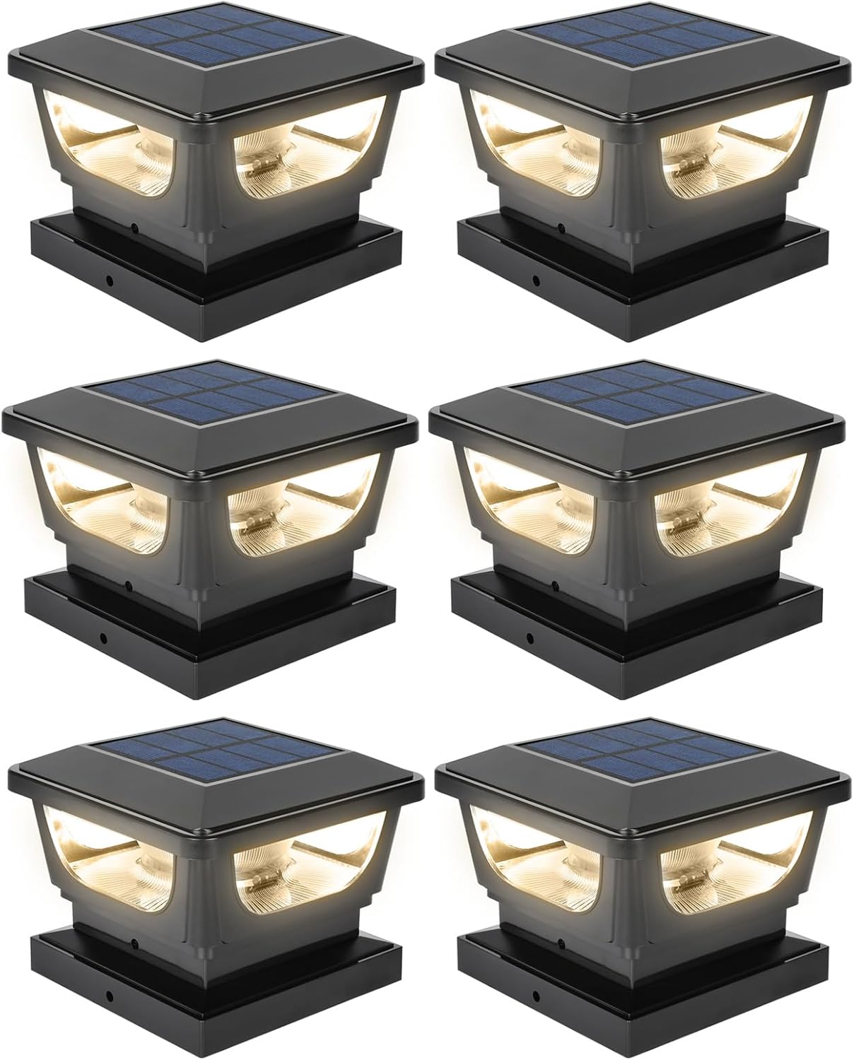 FVTLED Solar Post Lights, Outdoor Solar Post Cap Light Fits 4 x 4 Wood, 3x3 & 4x4 PCV/Vinyl Fence Posts Solar Powered Deck Light Warm White Cool White for Garden Yard Railing, IP65 Waterproof, Black / White Shell