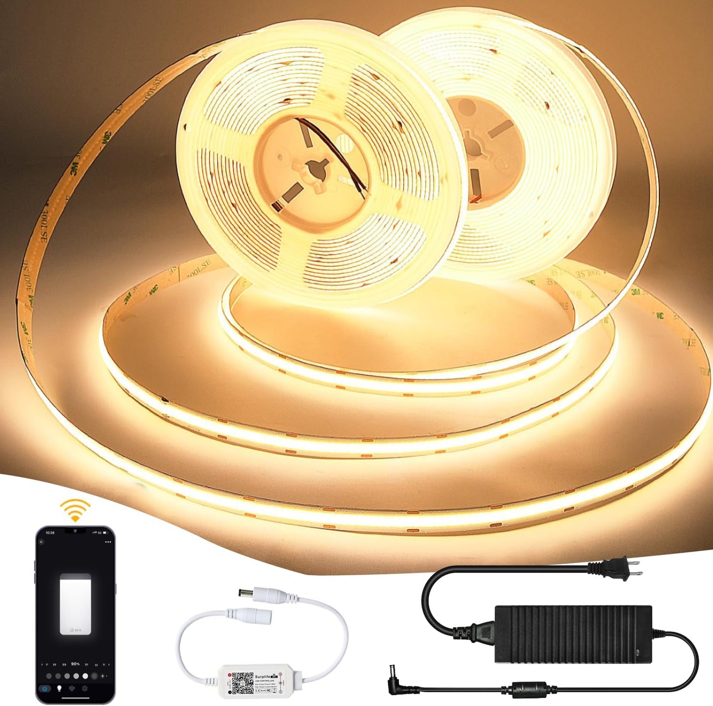 12V/24V RGB RGBW Warm White RGBIC Pixel Colors COB Led Strip Light 16.4ft/5m, 32.8ft/10m, Smart Led Strip Lights Dimmable with APP Control, Music Sync, Alexa/Google Compatible, Flexible Led Tape Light for TV Led Backlight, Room Decor