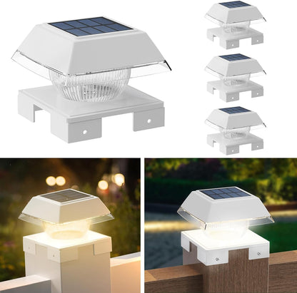 FVTLED Solar Post Cap Lights, 2-Modes 120 LM Fence Deck Post Light Solar Powered for 4x4 5x5 6x6 Wood, 4x4 Vinyl Posts, IP65 Waterproof Warm White & Cool White Garden Patio Decor, Black/White
