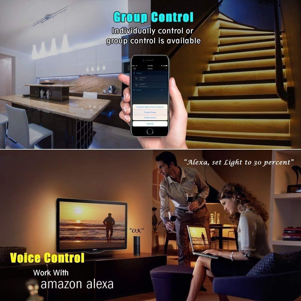FVTLED WiFi Wireless Controller for LED Strip Lights Warm Cool White RGB RGBW Pixel RGBIC Strip Lights Music Sync Color Changing Bluetooth WiFi Controller, Android iOS , 12V-24V, APP Voice Control, Dimmable, Timing Function