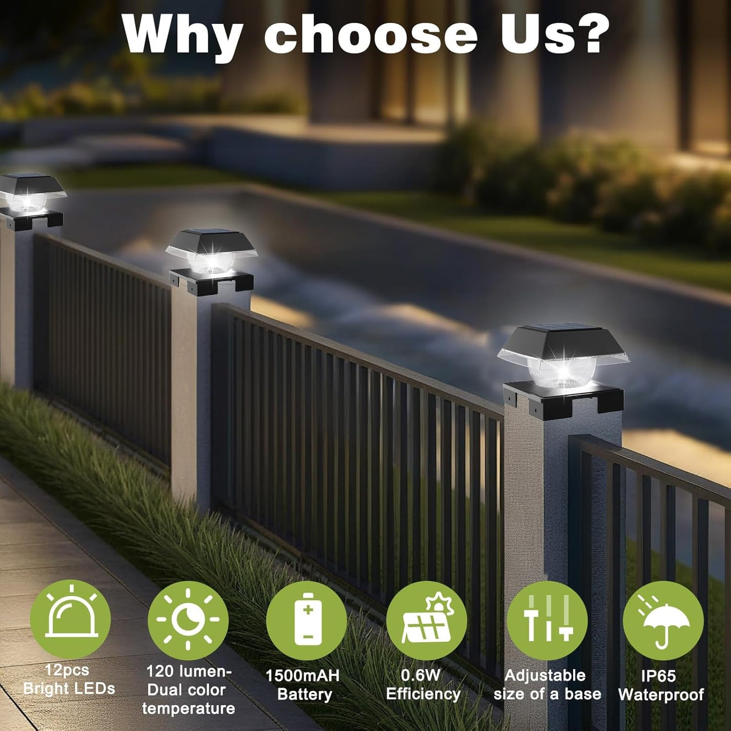 FVTLED Solar Post Cap Lights, 2-Modes 120 LM Fence Deck Post Light Solar Powered for 4x4 5x5 6x6 Wood, 4x4 Vinyl Posts, IP65 Waterproof Warm White & Cool White Garden Patio Decor, Black/White