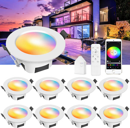 Smart LED Downlights Ceiling Lights Recessed Lighting 3 inch 4 inch, Flush Mount Ceiling Light, Can Lights 5W 9W, RGB Color Changing and 2700-6500K Dimmable CCT Warm White Cool White, for Bedroom, Living Room, Kitchen Lighting Fixtures Ceiling