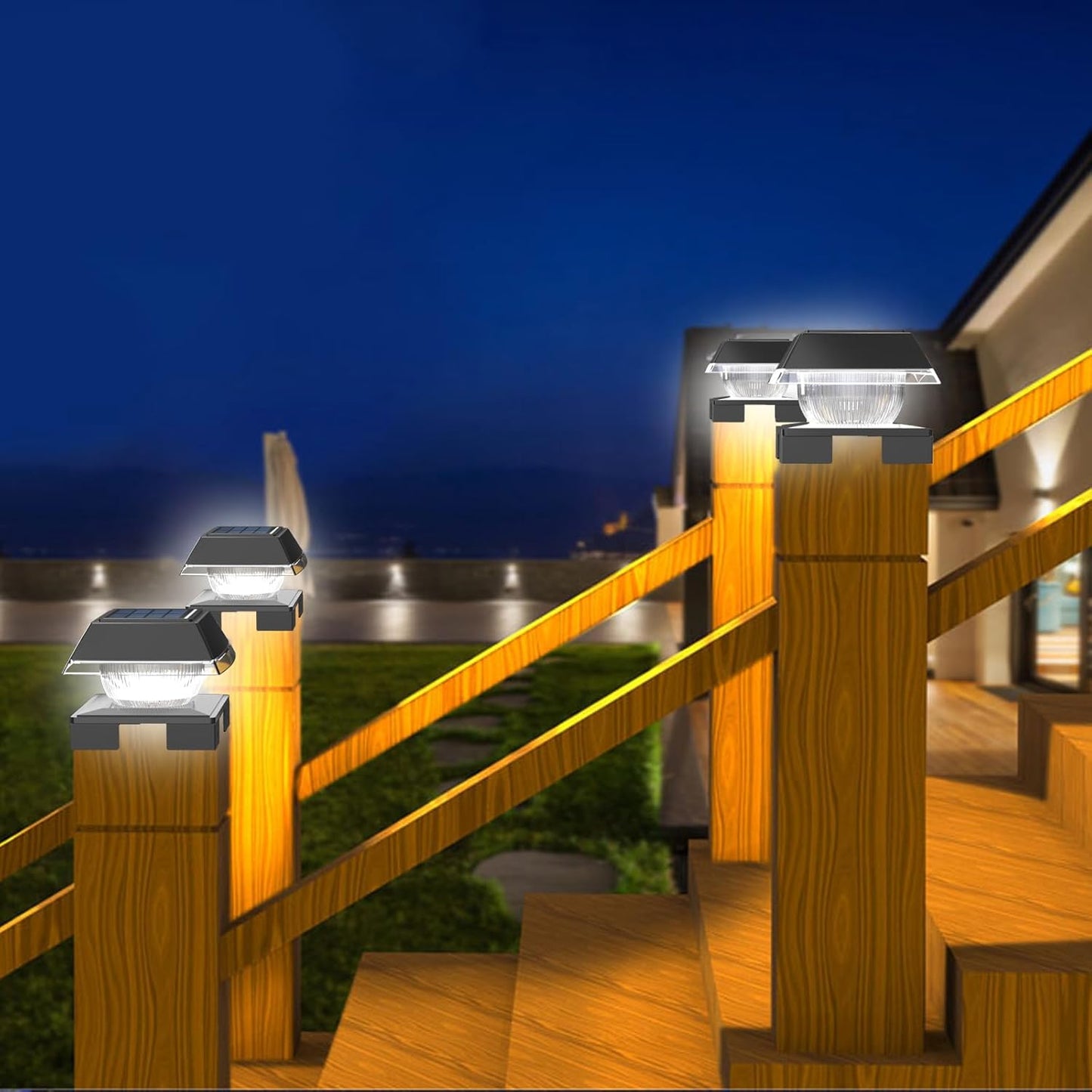 FVTLED Solar Post Cap Lights, 2-Modes 120 LM Fence Deck Post Light Solar Powered for 4x4 5x5 6x6 Wood, 4x4 Vinyl Posts, IP65 Waterproof Warm White & Cool White Garden Patio Decor, Black/White