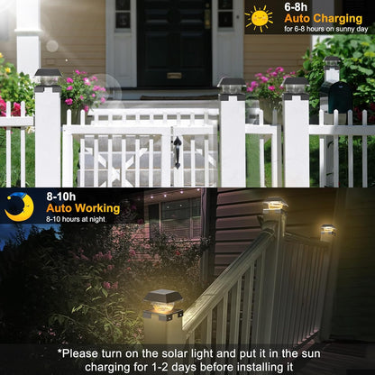 FVTLED Solar Post Cap Lights, 2-Modes 120 LM Fence Deck Post Light Solar Powered for 4x4 5x5 6x6 Wood, 4x4 Vinyl Posts, IP65 Waterproof Warm White & Cool White Garden Patio Decor, Black/White