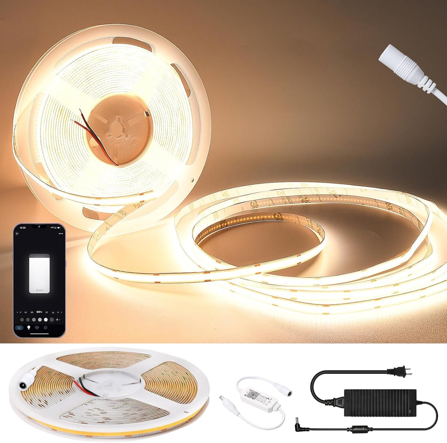 12V/24V RGB RGBW Warm White RGBIC Pixel Colors COB Led Strip Light 16.4ft/5m, 32.8ft/10m, Smart Led Strip Lights Dimmable with APP Control, Music Sync, Alexa/Google Compatible, Flexible Led Tape Light for TV Led Backlight, Room Decor