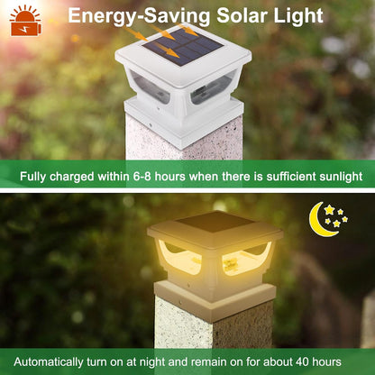 FVTLED Solar Post Lights, Outdoor Solar Post Cap Light Fits 4 x 4 Wood, 3x3 & 4x4 PCV/Vinyl Fence Posts Solar Powered Deck Light Warm White Cool White for Garden Yard Railing, IP65 Waterproof, Black / White Shell