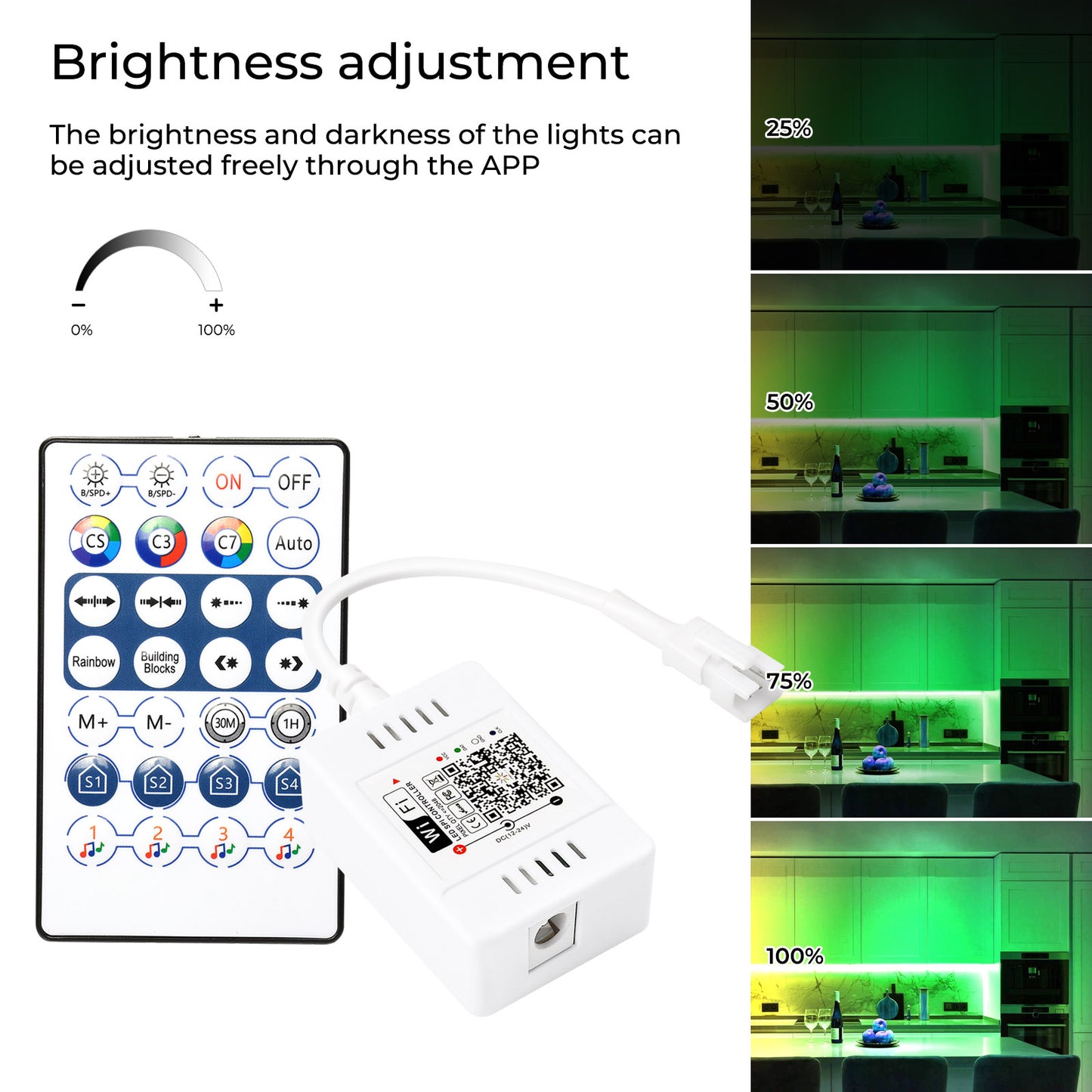 FVTLED WiFi Wireless Controller for LED Strip Lights Warm Cool White RGB RGBW Pixel RGBIC Strip Lights Music Sync Color Changing Bluetooth WiFi Controller, Android iOS , 12V-24V, APP Voice Control, Dimmable, Timing Function