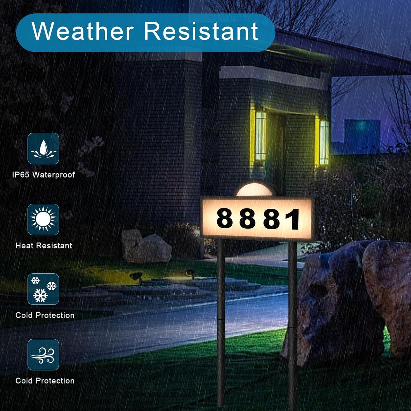 Solar House Humbers for Outside Light Up, Address Signs for House, Cool/Warm White, Address Numbers for House, Illuminated House Numbers, Yard Street Led Sign, IP65 Waterproof, Wall Mounted/In Ground