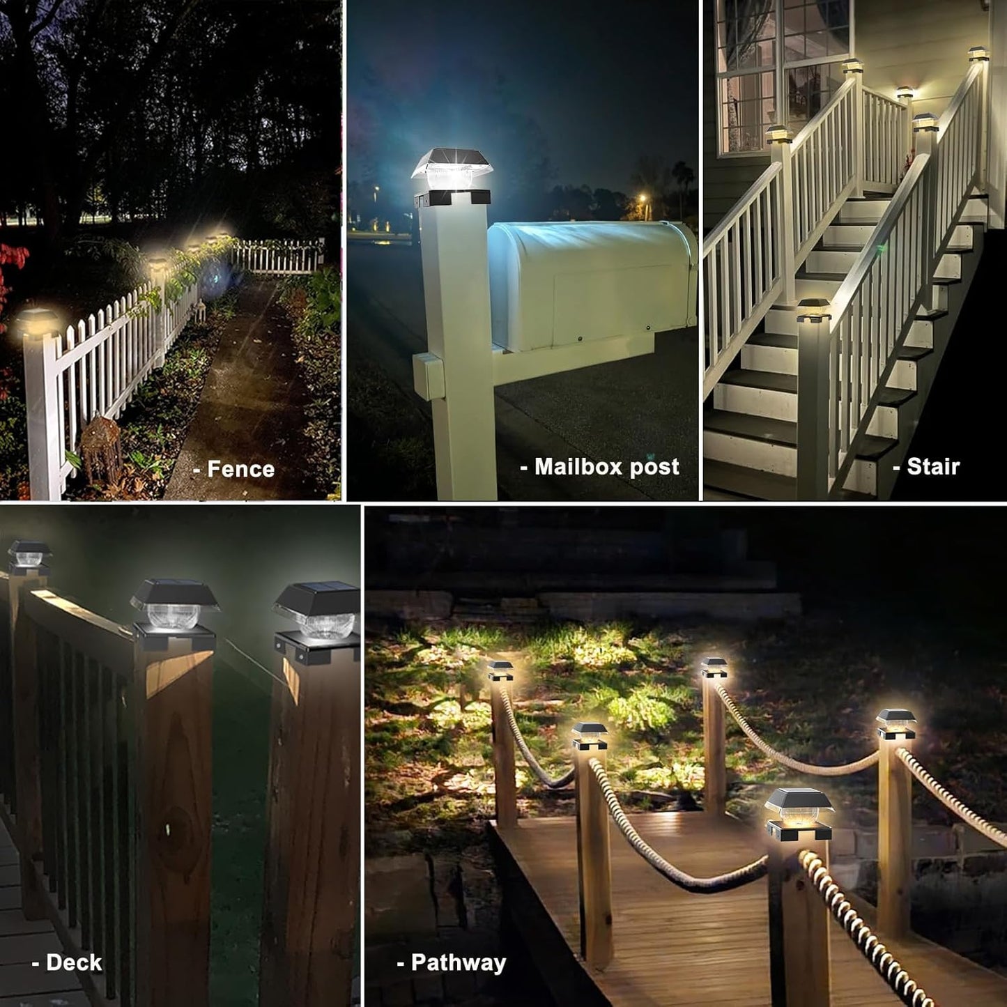 FVTLED Solar Post Cap Lights, 2-Modes 120 LM Fence Deck Post Light Solar Powered for 4x4 5x5 6x6 Wood, 4x4 Vinyl Posts, IP65 Waterproof Warm White & Cool White Garden Patio Decor, Black/White