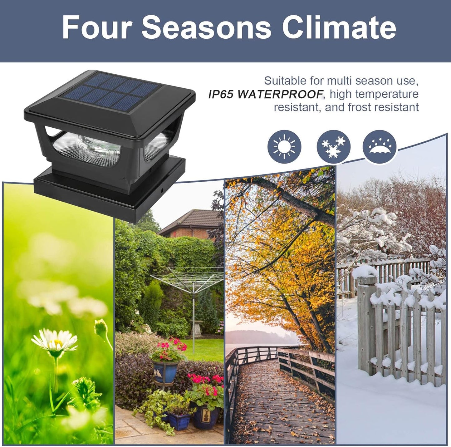 FVTLED Solar Post Lights, Outdoor Solar Post Cap Light Fits 4 x 4 Wood, 3x3 & 4x4 PCV/Vinyl Fence Posts Solar Powered Deck Light Warm White Cool White for Garden Yard Railing, IP65 Waterproof, Black / White Shell