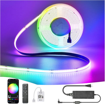 12V/24V RGB RGBW Warm White RGBIC Pixel Colors COB Led Strip Light 16.4ft/5m, 32.8ft/10m, Smart Led Strip Lights Dimmable with APP Control, Music Sync, Alexa/Google Compatible, Flexible Led Tape Light for TV Led Backlight, Room Decor