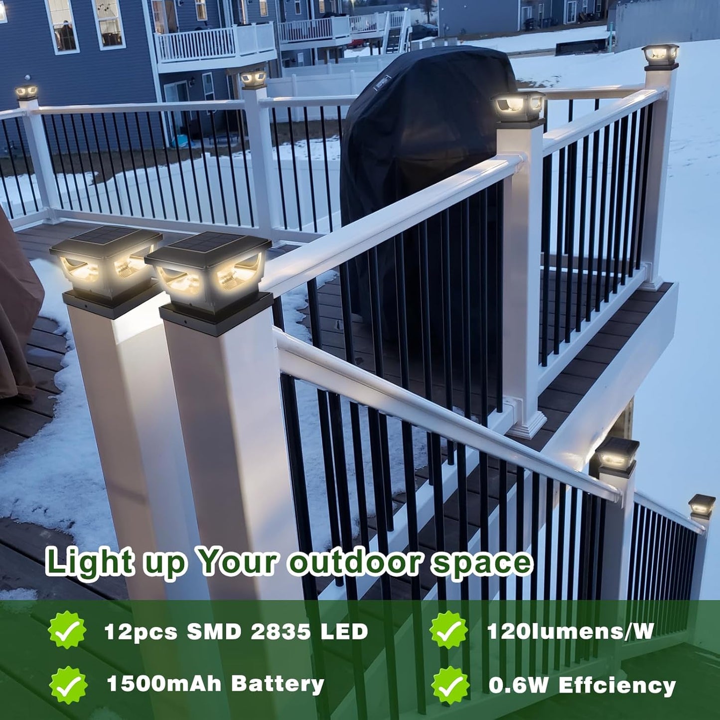 FVTLED Solar Post Lights, Outdoor Solar Post Cap Light Fits 4 x 4 Wood, 3x3 & 4x4 PCV/Vinyl Fence Posts Solar Powered Deck Light Warm White Cool White for Garden Yard Railing, IP65 Waterproof, Black / White Shell