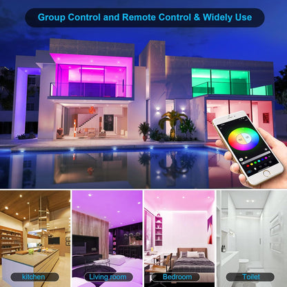 Smart LED Downlights Ceiling Lights Recessed Lighting 3 inch 4 inch, Flush Mount Ceiling Light, Can Lights 5W 9W, RGB Color Changing and 2700-6500K Dimmable CCT Warm White Cool White, for Bedroom, Living Room, Kitchen Lighting Fixtures Ceiling