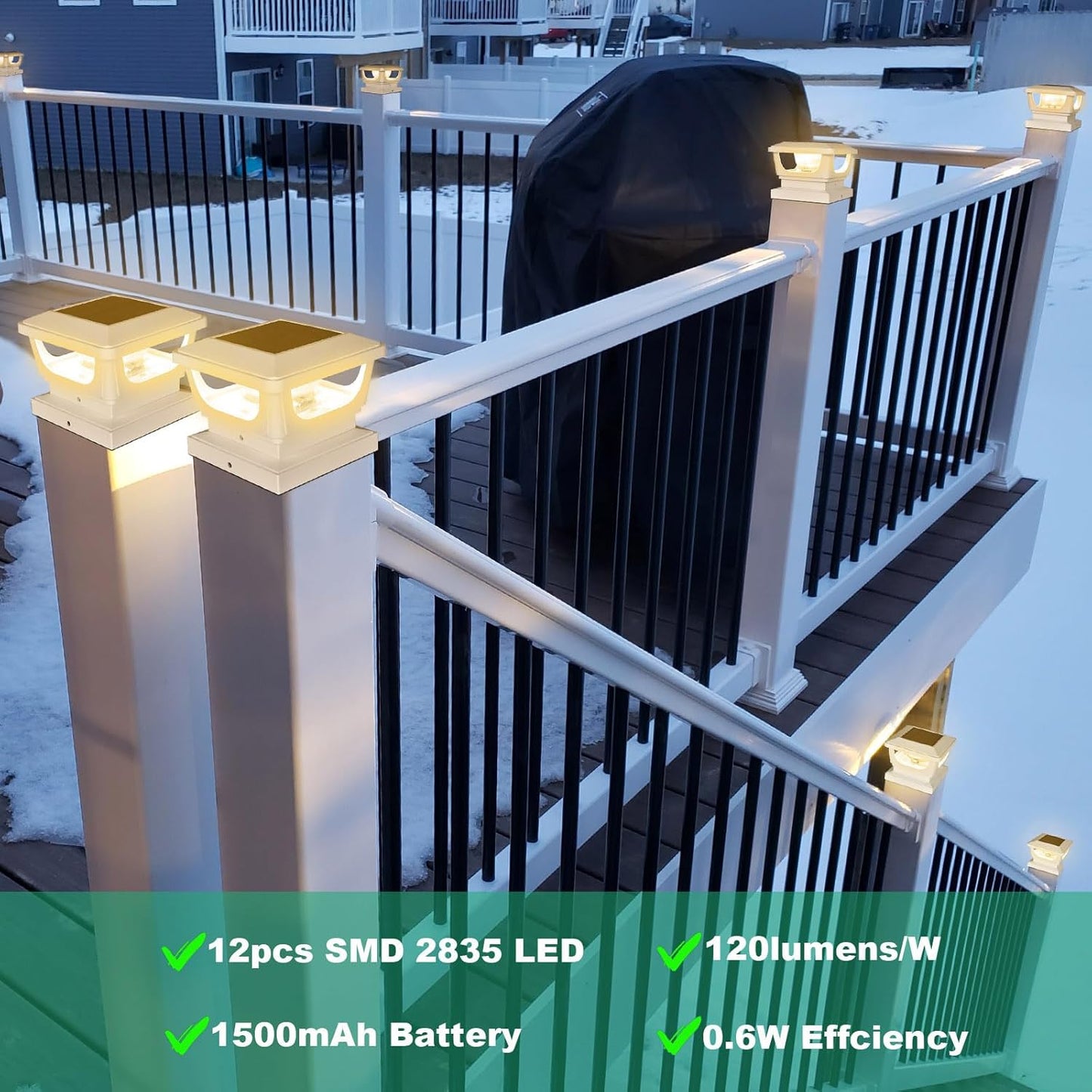 FVTLED Solar Post Lights, Outdoor Solar Post Cap Light Fits 4 x 4 Wood, 3x3 & 4x4 PCV/Vinyl Fence Posts Solar Powered Deck Light Warm White Cool White for Garden Yard Railing, IP65 Waterproof, Black / White Shell