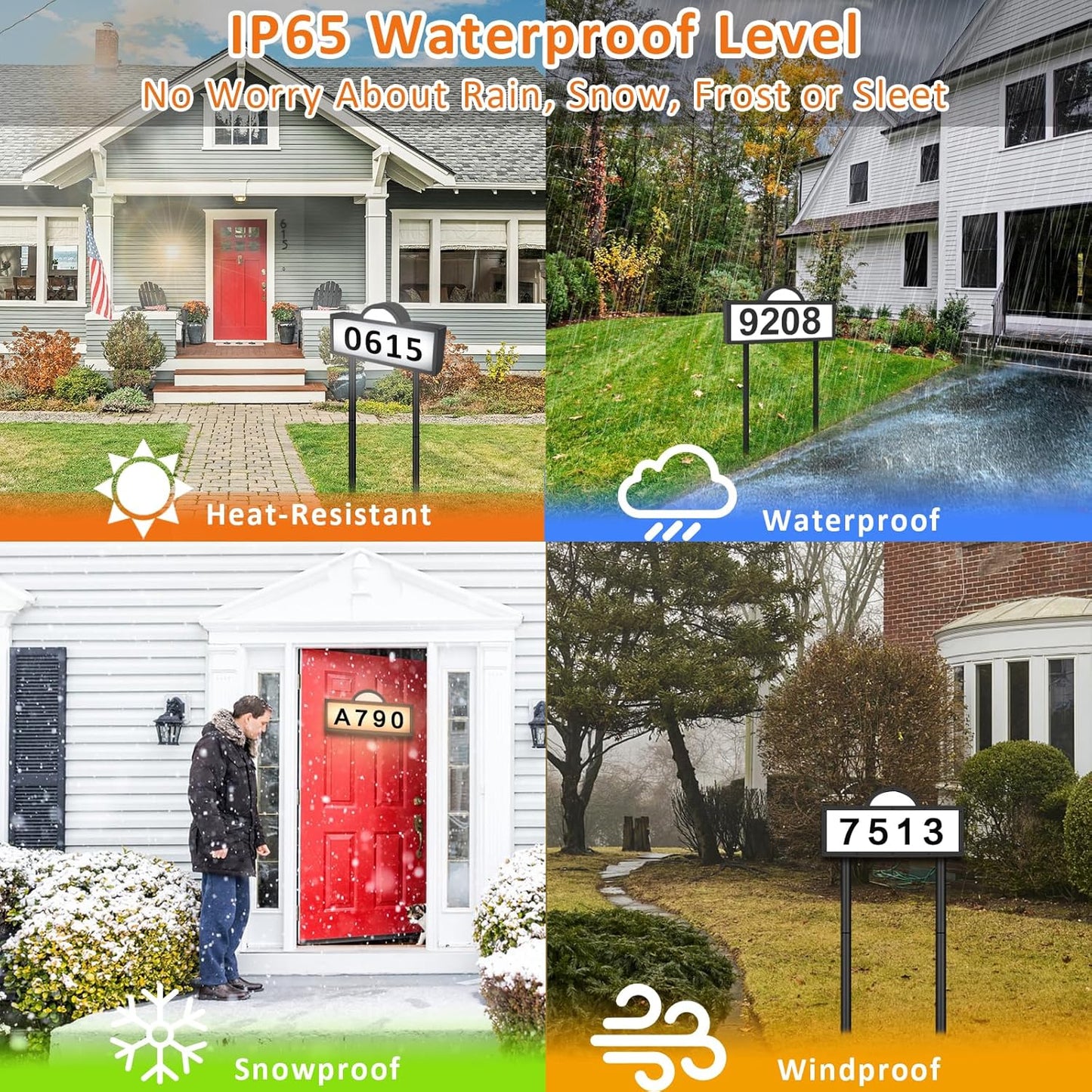 Solar House Humbers for Outside Light Up, Address Signs for House, Cool/Warm White, Address Numbers for House, Illuminated House Numbers, Yard Street Led Sign, IP65 Waterproof, Wall Mounted/In Ground