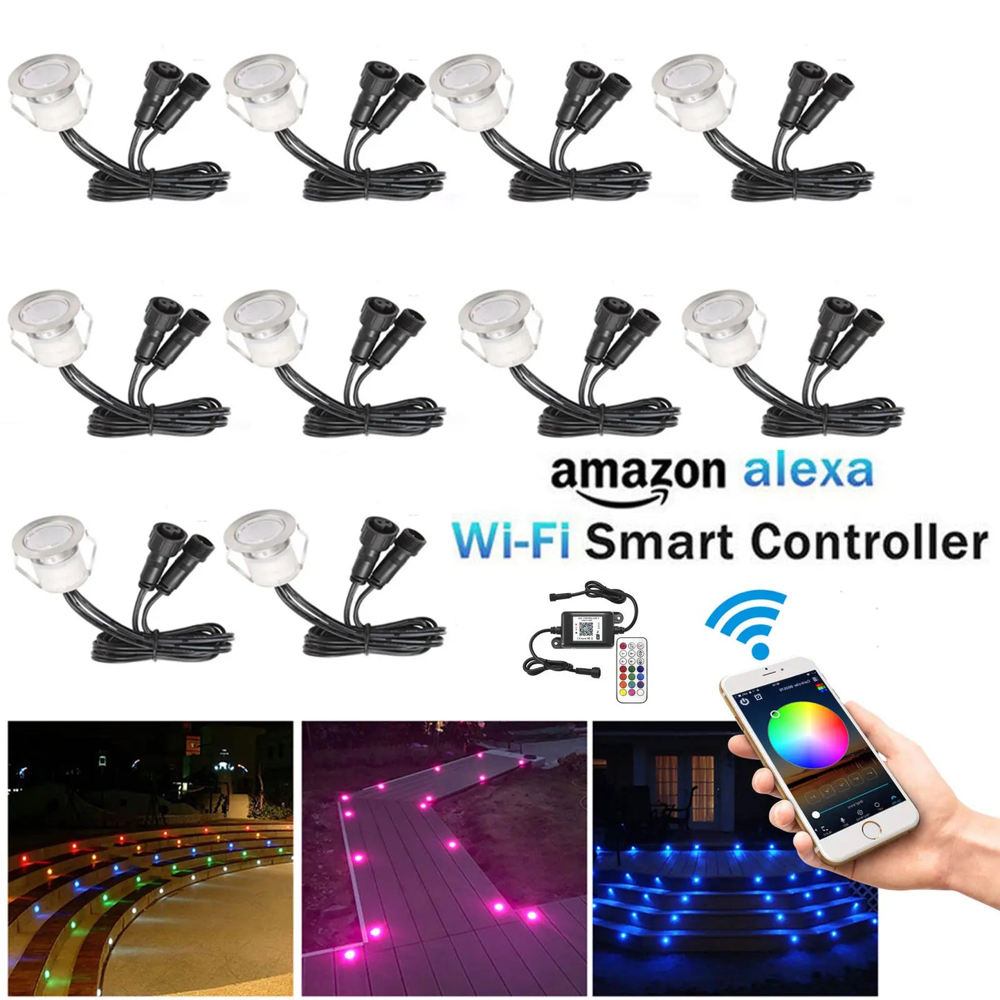 10PCS FVTLED Outdoor Led Light Waterproof Garden Terrace Deck Stair Step LED RGB/RGBW Lights Wifi/Bluetooth/IR Remote Control Lamps