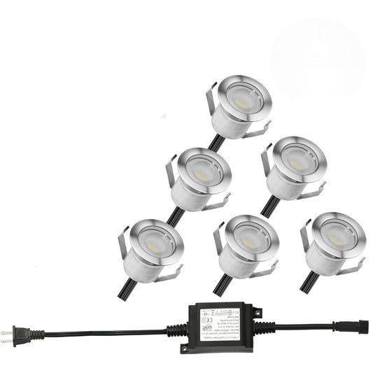 Warm White Led Decking Lights Outdoor Waterproof IP67 Ø30MM 12V - Led Plinth Light Kits for Terrace/Patio/Path/Wall/Garden/Decoration, 6 Packs