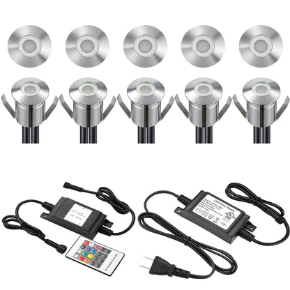 FVTLED Low Voltage LED Deck Light Kit D22 Φ0.87" Waterproof Outdoor Garden Patio Stairs Landscape Decor Lamp LED In-ground Lighting Stainless Steels  Warm White / RGB