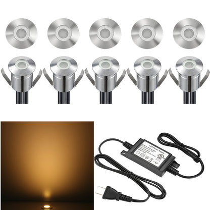 FVTLED Low Voltage LED Deck Light Kit D22 Φ0.87" Waterproof Outdoor Garden Patio Stairs Landscape Decor Lamp LED In-ground Lighting Stainless Steels  Warm White / RGB