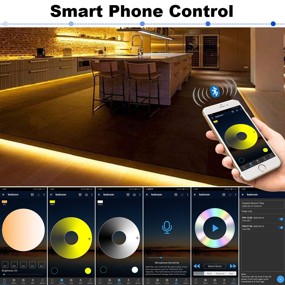 Bluetooth Mesh Dual White Led Controller, Bluetooth/App Smart Led Strip Controller for Warm White/Cool White Strips 5V-24V, CCT Color Temperature Control, Dimming, Group Control, Timing Function