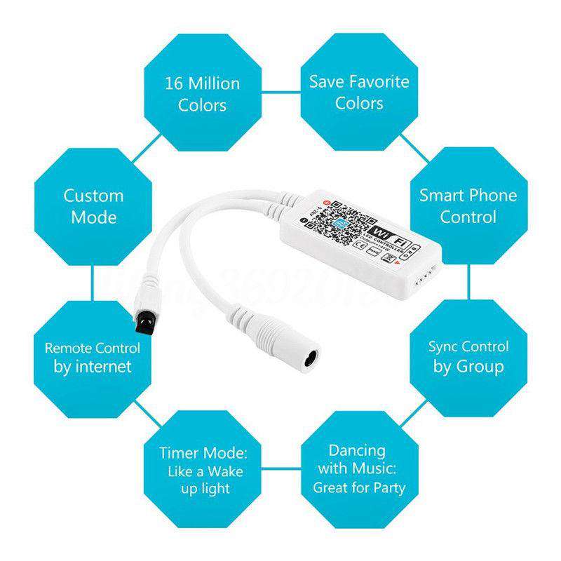 IR/RF Remote Android IOS Smartphone APP WIFI LED RGB/RGBW Controller for LED Light Strip 12V 24V By Alexa Google Home IFTTT