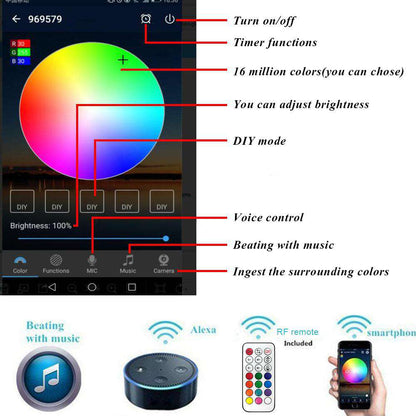 IR/RF Remote Android IOS Smartphone APP WIFI LED RGB/RGBW Controller for LED Light Strip 12V 24V By Alexa Google Home IFTTT
