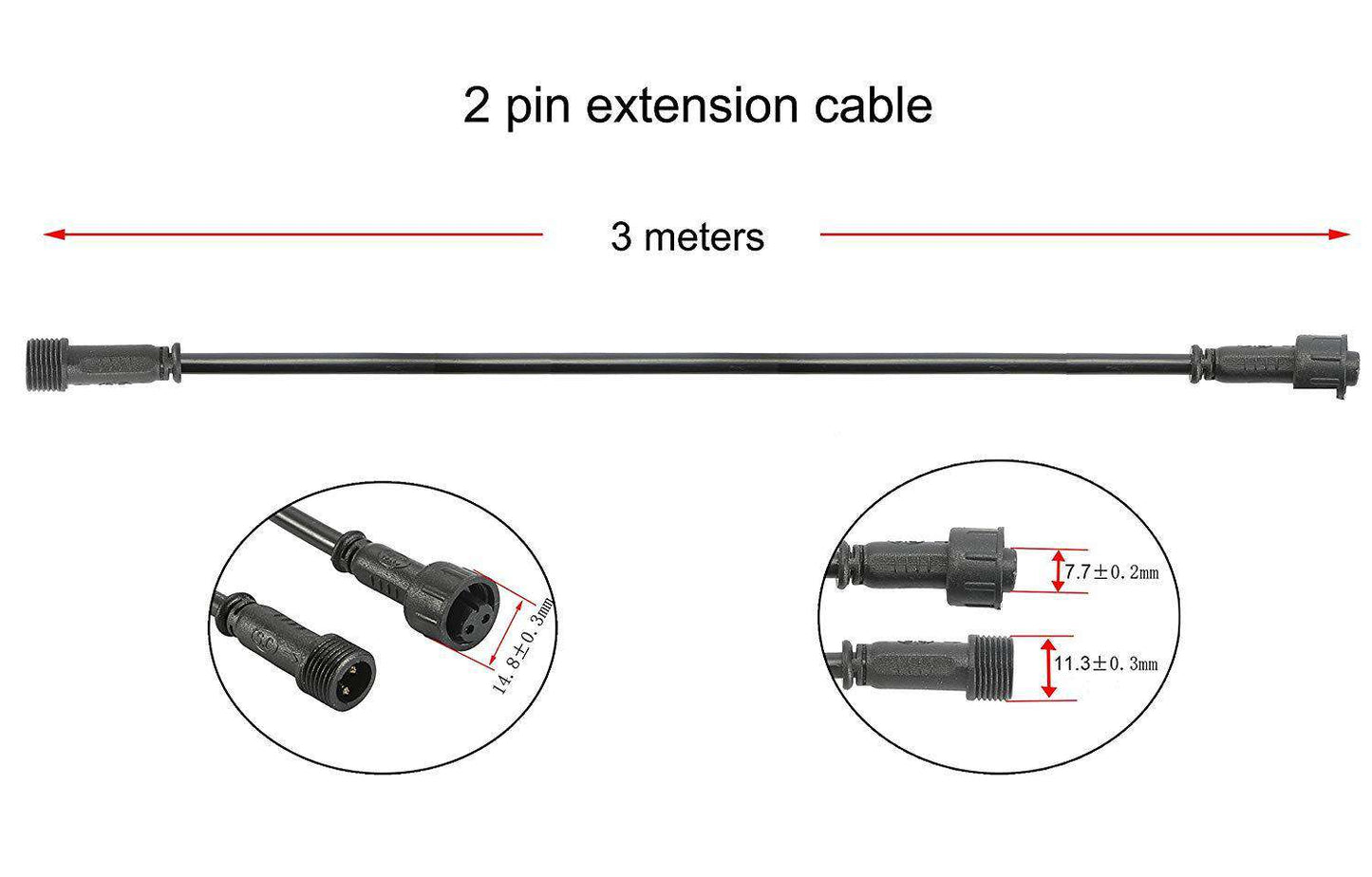 FVTLED 1m 3.28ft 2Pin Extension Cable Wire with Male and Female Connectors at Both Ends for Single Color LED Deck Light