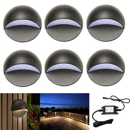 6Pcs/set Black Half Moon Outdoor Garden Yard Pathway Plinth Corner LED Deck Stairs Step Fence Post Lights Kit